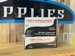 Nitrile constructed gloves for added protection and strength. Comfit Black Nitrile Gloves Car Body Supplies