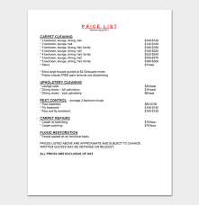Cleaning Price List Template 12 In Word Pdf Format