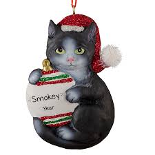 Glass scaredy cat ornament | halloween black cat ornaments. Black Cat Holding Christmas Decoration Personalized Ornament Personalized Ornaments For You