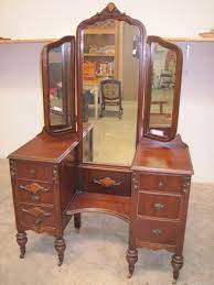 Long vanity mirror with lights with a vintage look. Antique Vanity Dark Cherry Carved Accents Hinged 3 Panel Mirror Mirrored Dressing Table Set Antique Vanity Dressing Table Set