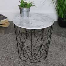 Black White Marble Effect Wire Basket Side Table Side Table Scandi Style Living Room Black And White Marble