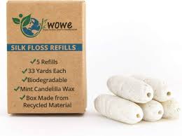 Wowe Natural Biodegradable Silk Dental Floss Refills with Mint Flavored  Wax, 33 Yards Each