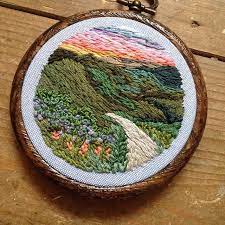 Mini Country Scene Up On Etsy Scenery Mountain Landscape Miniature Embroidery Babylock Embroidery Embroidery Craft