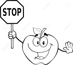 Black outline on white background. Black And White Apple Cartoon Mascot Character Holding A Stop Sign Royalty Free Cliparts Vectors And Stock Illustration Image 21984081