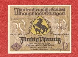 Germany Stuttgart 50 Pfennig Pf 1921 D Banknote Notgeld Bank Notes Stuttgart Germany