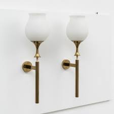 Fan made of silvered glass with a crystal bowl as candleholder or as wall sconce lighting. Pair Of Signed Large Wall Sconces By Angelo Lelii For Arredoluce 1956 130393