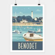 Affiche Benodet Retro Illustration Vintage Benodet Illustration Numerique