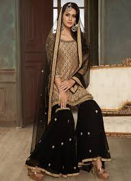 Black And Gold Embroidered Gharara Suit Asian Bridal Wear Fashion Outfits Fashion