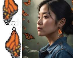 Monarch butterfly brick stitch earrings pattern for beading butterfly wing