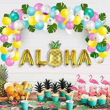 Amazon Com Luau Party Supplies Hawaiian Decorations Set 96pcs Aloha Banner Tropical Leaves Confett Luau Party Supplies Hawaiian Party Decorations Luau Party