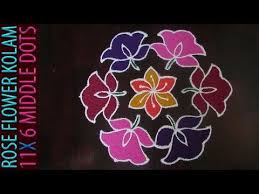 Rose Flower Kolam With Dots 9x5 Middle Dots Rose Flower Rangoli Designs Roja Kolam Rangoli Designs Flower Rangoli Border Designs Rangoli Designs With Dots