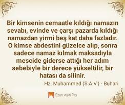 Bir Kimsenin Cemaatle Kildigi Namazin Sevabi Evinde Ve Carsi Pazarda Kildigi Namazdan Yirmi Bes Kat Daha Fazladir O Kimse Abdes Guzel Soz Ozlu Sozler Cemaat