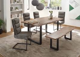 Dieser tisch wir aus heimischer eiche handgefertigt. Essgruppe 6 Tlg Esstisch Mit Sitzbank Massivholz Akazie Inkl Freischwinger Grau Gunstig Mobel Kuchen Buromobel Kaufen Froschkonig24
