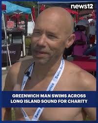 SWIM ACROSS AMERICA: A Greenwich resident spent his morning raising money  to fight cancer by swimming 10 kilometers across the Long Island Sound.  bit.ly/4fdRqsK