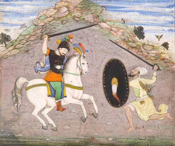 Image of European horseman vs Mughal or Adil Shahi footman ~1600. : r/SWORDS