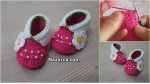 Orgu Cilek Bebek Patik Tarifli Nazarca Com Patikler Bebek Patik Orgu