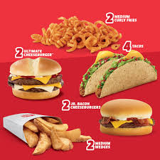 It is considered one of the largest fast food stores with thousands of outlets jack in the box has also been under steady leadership since its foundation with the only change coming in 2017. Jack In The Box On Twitter 2 Ultimate Cheeseburgers 2 Jr Bacon Cheeseburger 2 Curly Fries 2 Potato Wedges 4 Tacos All In One Try Jack S Meal Deals Available Now On Postmates