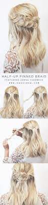 Half Up Pinned Braid Via Easy Step By Step Hair Tutorials Medium Length Hair Styles Hair Tutorial Wedding Hairstyles For Long Hair