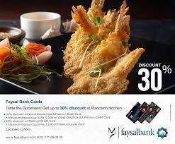 Allied bank visa cardholders can avail exclusive benefits at hashoo group of hotels that include marriot & pearl continental chain of hotels all over pakistan. Mandarin Kitchen Offer Faysal Bank