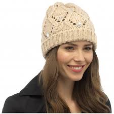 Tom Franks Ladies Embellished Cable Beanie Hat Beige