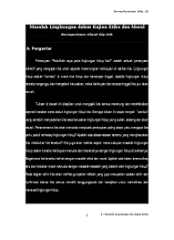 Etika disini sama artinya dengan filsafat moral. Masalah Lingkungan Dalam Kajian Etika Da
