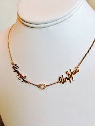 Armenian Font Letters 2 Names Necklace With Cubic Zirconia Heart In Between By Hyestyledesigns On Etsy Name Necklace Gold Name Necklace Necklace