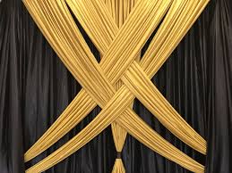 Black And Gold Backdrop Curtains Take A Look At This Amazing Swagged Backdrop Using Our Gold Black Draping For A Graduation Party At The Regent Corporate Event Design Event Design Venetian
