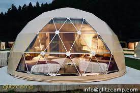 Dia 6m Geodesic Glamping Dome Kit With Bay Window For Luxury Camping Experience On Mountain With Beautiful Natu Tent Glamping Geodesic Dome Homes Geodesic Dome