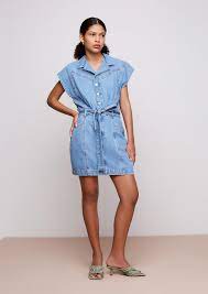 Vestido Jeans Midi Azul Dzarm
