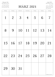Hälfte mit kalenderwochen und feiertagen. Kalender Und Planer Zum Drucken Von Marz 2021 A4 A3 In Pdf Und Png 7calendar