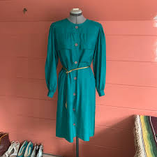 Vintage 1980s Silk Neiman Marcus Teal Tunic Shift Dress