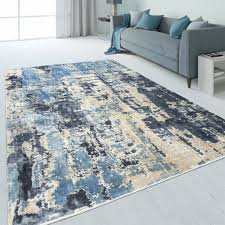 Design Teppich Abstrakt Used Look Blau Teppich Teppich Wohnzimmer Einrichtungsideen Wohnzimmer Blau