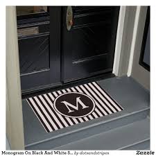 Black And White Striped Doormat Monogram On Black And White Stripes Doormat Zazzle Com Black And White Personalized Door Mats Monogram