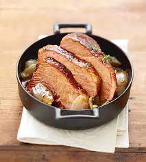 Palette de porc 900 gr1 oignon6 pomme de terre ferme (rouge) 1/4 de choux poivrefeuille de lauriers. Recette Palette De Porc Caramelisee Aux Echalotes Marie Claire