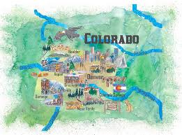 Maps of aspen, colorado check out the latest maps in a variety of categories including cost of living, population, and commute time. Usa Colorado State Travel Poster Illustrated Art Map Painting By M Bleichner