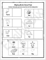 rhyming words cut and paste kindergarten worksheet englishbix