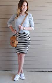 Black And White Striped Skirt Outfit Ideas Gray Sweater Black And White Striped Skirt White Converse From My Grey Desk Trending Fashion Outfits Latest Summer Fashion Trends Fashion