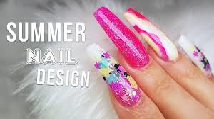 So tired of surfing the internet for the #6. Bright Pink Lemon Summer Nail Design Acrylic Nails With Glitter Youtube
