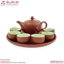 Bộ ấm trà gốm tử sa dáng Nhật mini gốm son