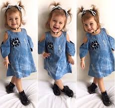 Summer Off Shoulder Toddler Girl Denim Dress Baby Girl Jeans Girls Jean Dress Girls Denim Dress