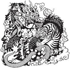 Black And White Dragon Tattoo Drawing Dragon And Tiger Fighting Black And White Tattoo Illustration Affiliate Fighting Tiger Dragon Black Illustr Creative Photography Props Tatto