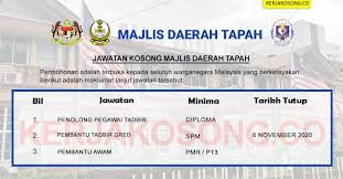 Kerja kosong kerajaan & swasta mengikut negeri. Jawatan Kosong Majlis Daerah Tapah Tetap Kontrak