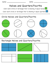 Halves And Quarters Fractions Color In Worksheet Students Will Show Their Ability To Recognize Halves And Quarters Great Worksheets 1st Grade Math Fractions