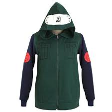 Mens Womens Naruto Cosplay Costume Kakashi Hatake Hoodie Zipper Anime Hoody Coat Green Asin Size Large Harajuku Sweatshirt Hoodies