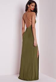 Slinky Side Split Maxi Dress Khaki Dresses Maxi Dresses Missguided Maxi Dress Side Split Maxi Dress Split Maxi Dress