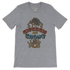 Their smiling faces are shown peeking out from inside the letters of their names. Cheech And Chong Album Cover T Shirt Bluescentric