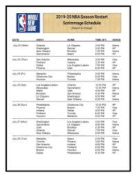 Check out this nba schedule, sortable by date and including information on game time, network coverage, and more! Nba Releases Season Restart Scrimmage Schedule Celtics First Game On The 24th Celtics Life