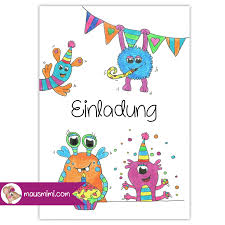 Gut geeignet für die arbeit mit kindergruppen, als geschenk für kinder im krankenhaus oder in schwierigen situationen und. Einladungskarten Zum Ausdrucken Motiv Monster Mausmimi Kindergeburtstag Kinderzimmer Madch Kindergeburtstag Jungen Einladungskarten Zum Ausdrucken Karten