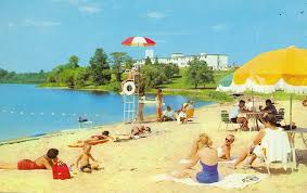Alcona County Lincoln Michigan Lost Lake Woods Club Badger Lake Clubhouse Colorful Beach View Postmarked 1958 By Upnorth Memories Beach View Lake Michigan