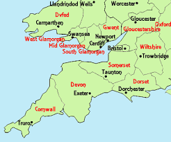Carmarthenshire is a county in south west wales. County Map Of South West England South Wales